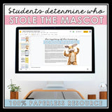 Close Reading Digital Mystery Inference Activity - Who Stole the Bunny Mascot?