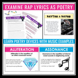 Poetry Music Activities - Song Lyrics Assignments and Presentations Bundle