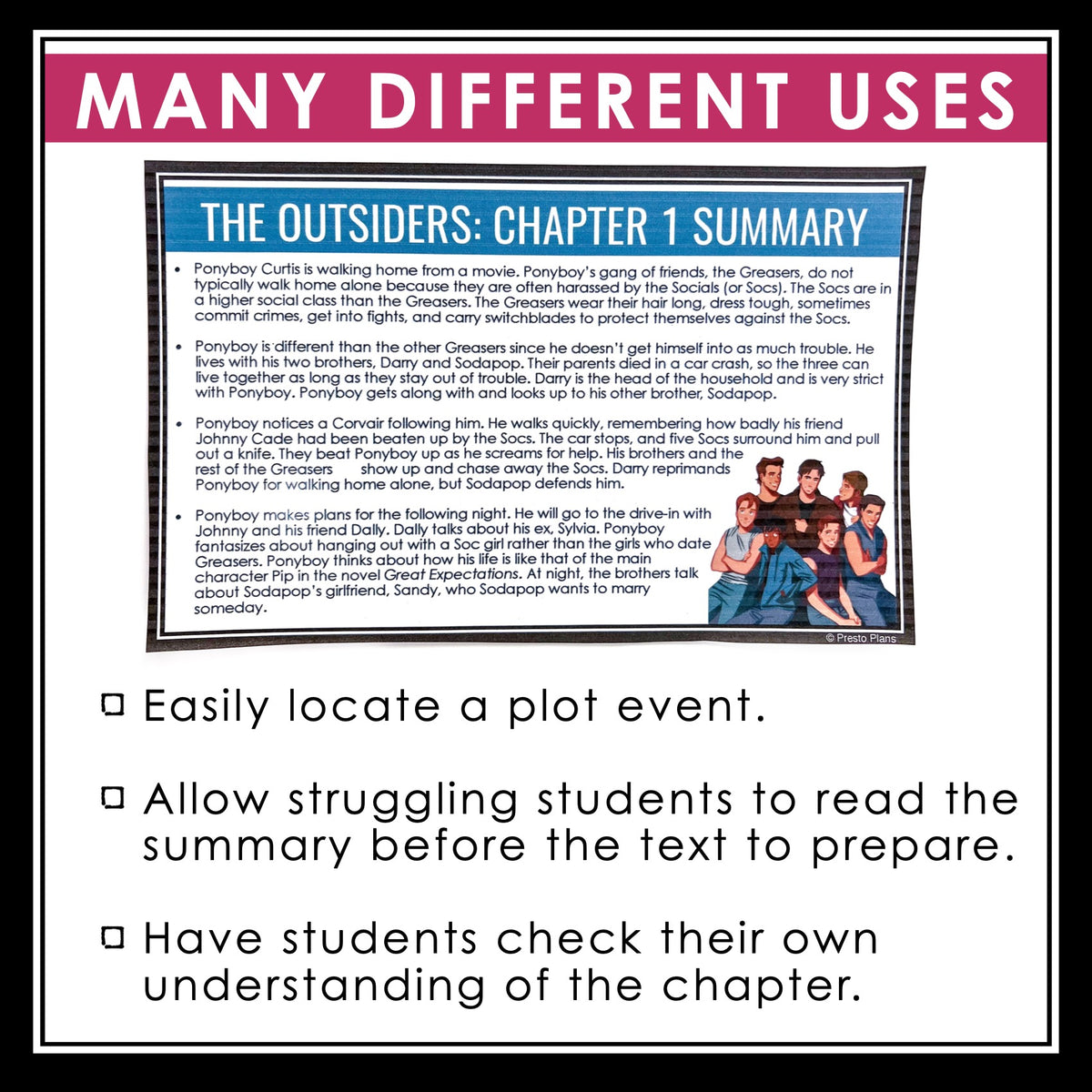 The Outsiders Chapter Summaries Plot Summary Cards for S.E. Hinton's