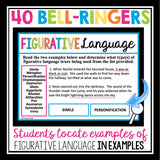 FIGURATIVE LANGUAGE PRACTICE: BELL RINGERS & TASK CARDS