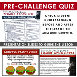 Active and Passive Voice Grammar Activity Escape Room Challenge, Slides, & Quiz