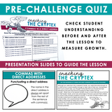 Commas in Addresses Grammar Activity Escape Room Challenge, Presentation, & Quiz