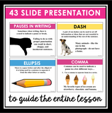 Comma, Ellipsis, & Dash Punctuation Lesson - Grammar Presentation & Assignments
