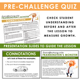 Connotation Vocabulary Word Practice Escape Activity Challenge, Slides, and Quiz