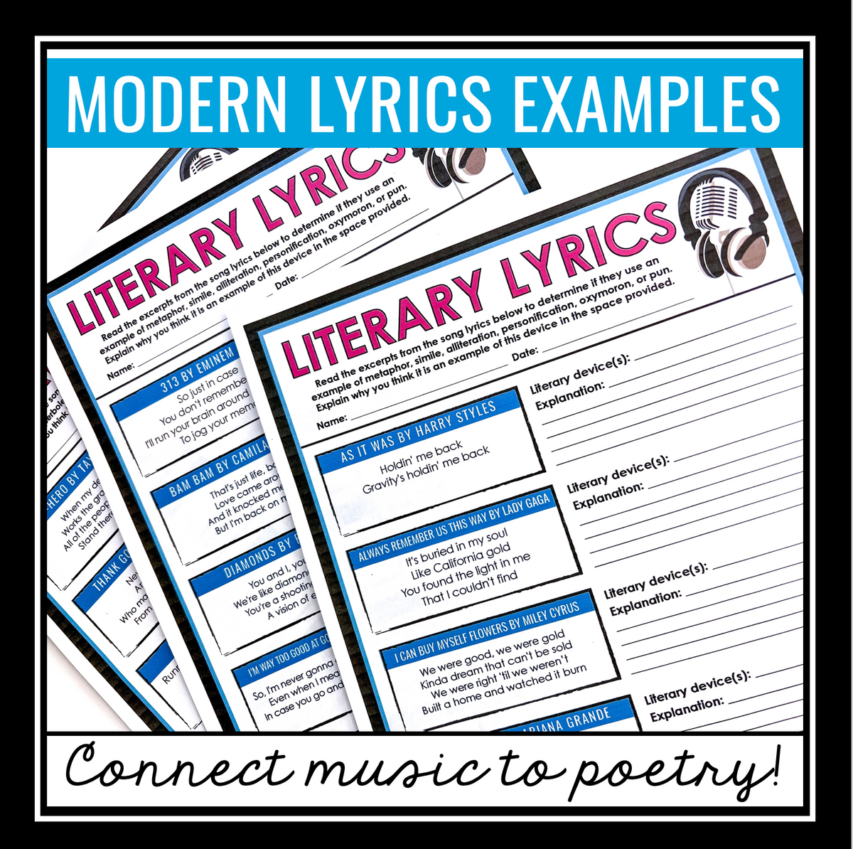 Figurative Language in Song Lyrics Assignment - Music Poetry Activity ...