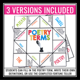 Poetry Terms Paper Fortune Teller Activity - Figurative Language Game