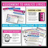 Poetry Music Activities - Song Lyrics Assignments and Presentations Bundle