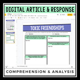 DIGITAL NONFICTION ARTICLE AND ACTIVITIES INFORMATIONAL TEXT: TOXIC FRIENDSHIPS