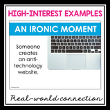 Irony Bell Ringers - Funny Situational Irony Literary Device Posters or Warm Ups