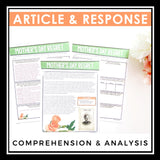 Mother's Day History Nonfiction Reading Comprehension Article and Activities