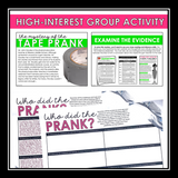 Close Reading Mystery Text Evidence Inference Activity - Teacher Tape Prank