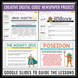 Greek Mythology Unit - Greek Gods Reading Activities, Quizzes, & Project Digital