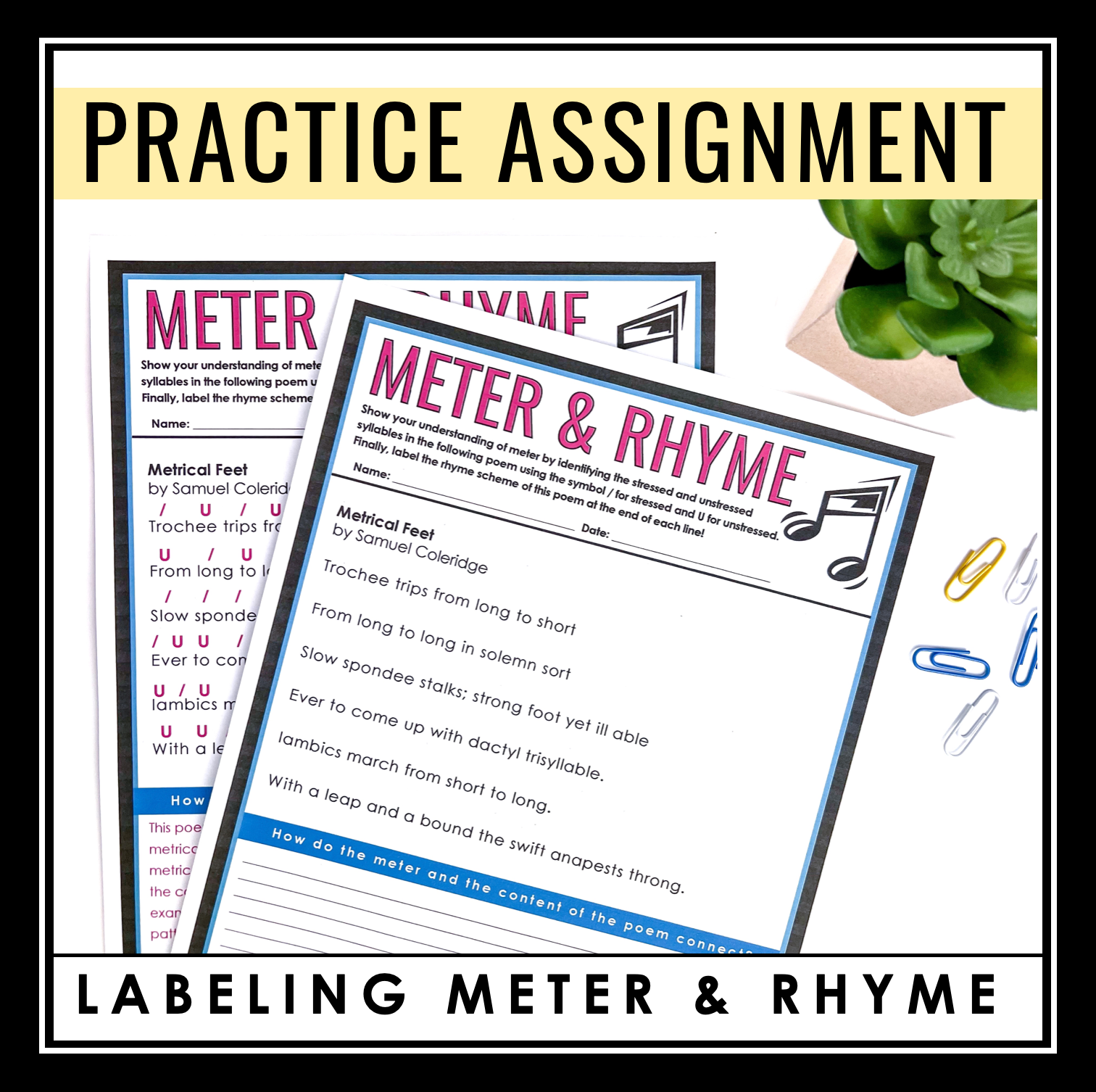 Meter Writng Example Poetic Meter Worksheet