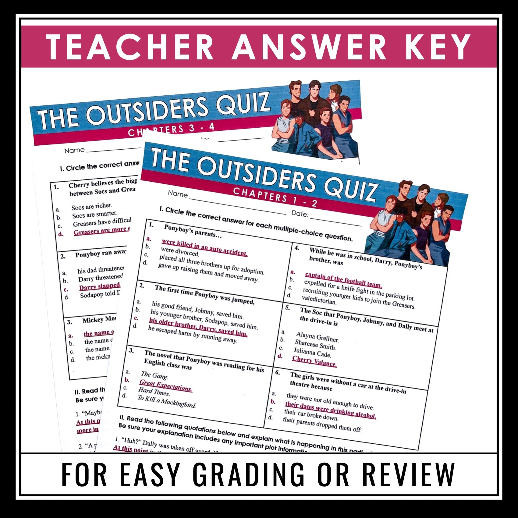 The Outsiders Quizzes Multiple Choice and Quote Chapter Quizzes An