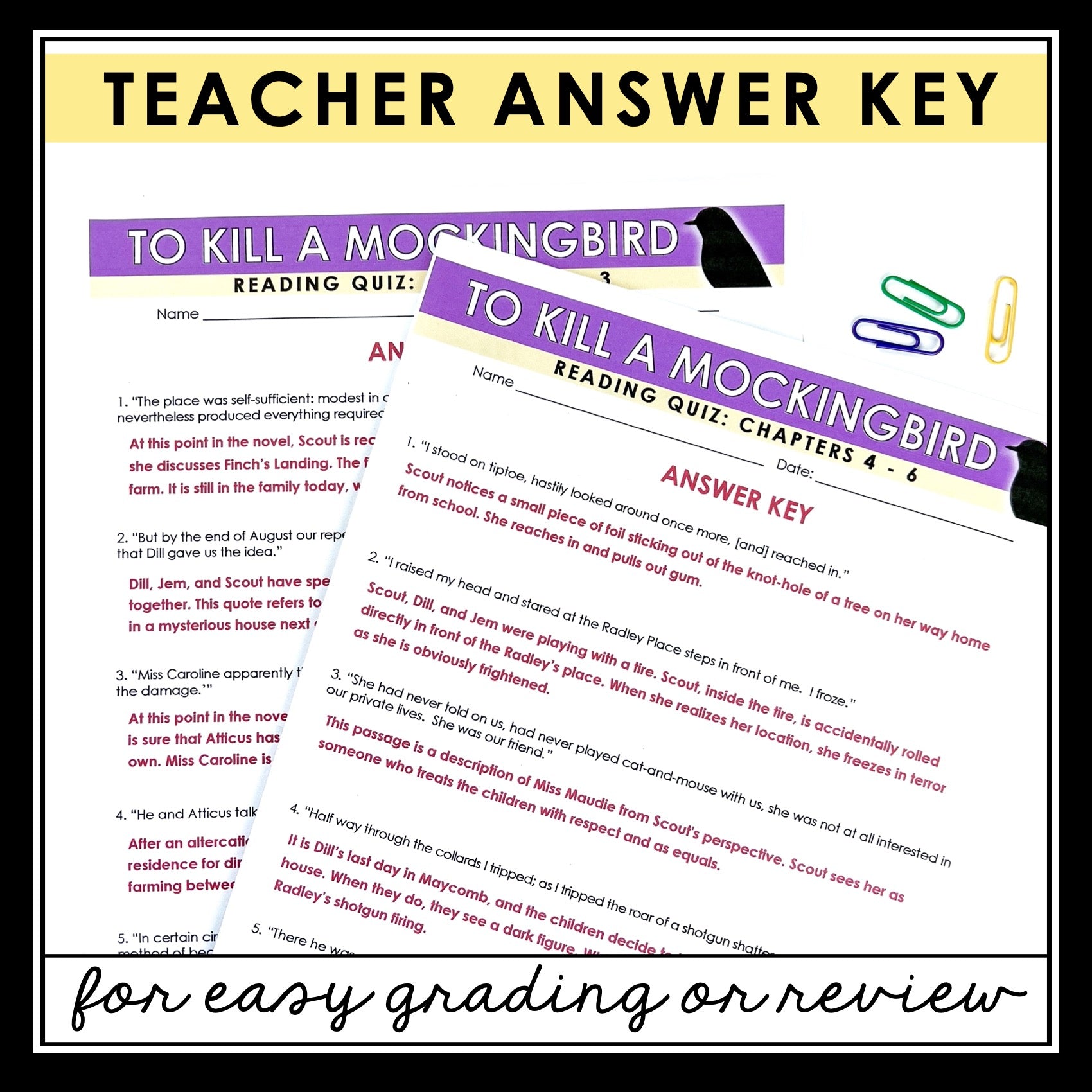 To Kill a Mockingbird Quizzes - Chapter Reading Quizzes for Harper 